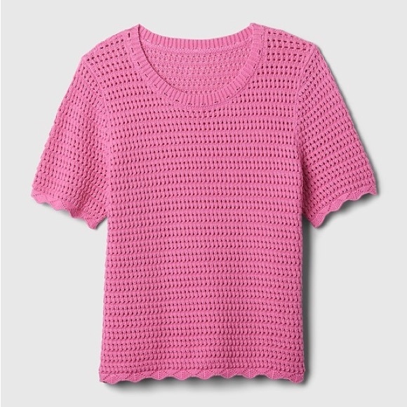 GAP Crochet Sweater Indie Pink Size M Colorful Beach Boho Valentine’s day - Picture 2 of 9